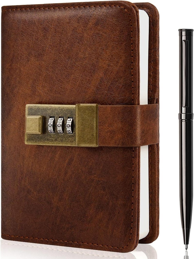 WEMATE Journal with Lock, Diary with Lock 192 Pages, Password Notebook, Pen & Gift Box - Perfect for Men and Women - 4.3X 6.18in Brown Keep Your Secrets Safe - Image 1